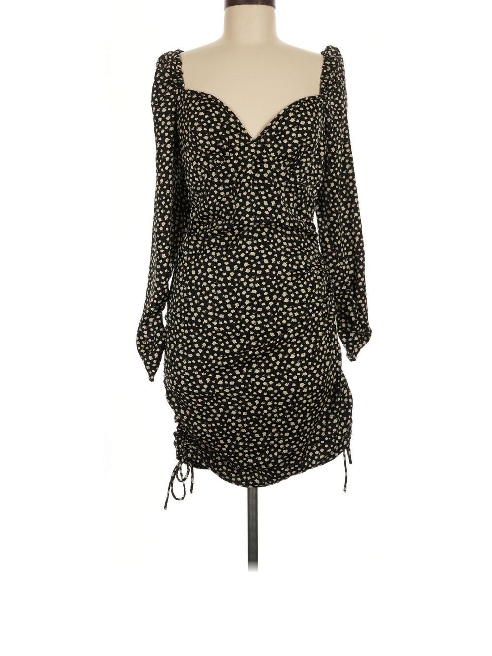 Lush Black Long-Sleeve Sweetheart Mini Dress with Cream Floral Print